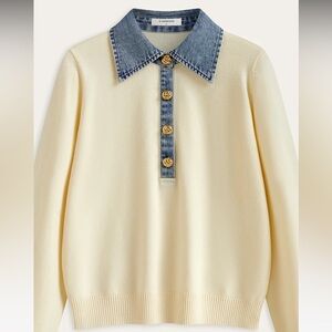Commence Denim Collar Wool Blend Knit Top - Apricot / M